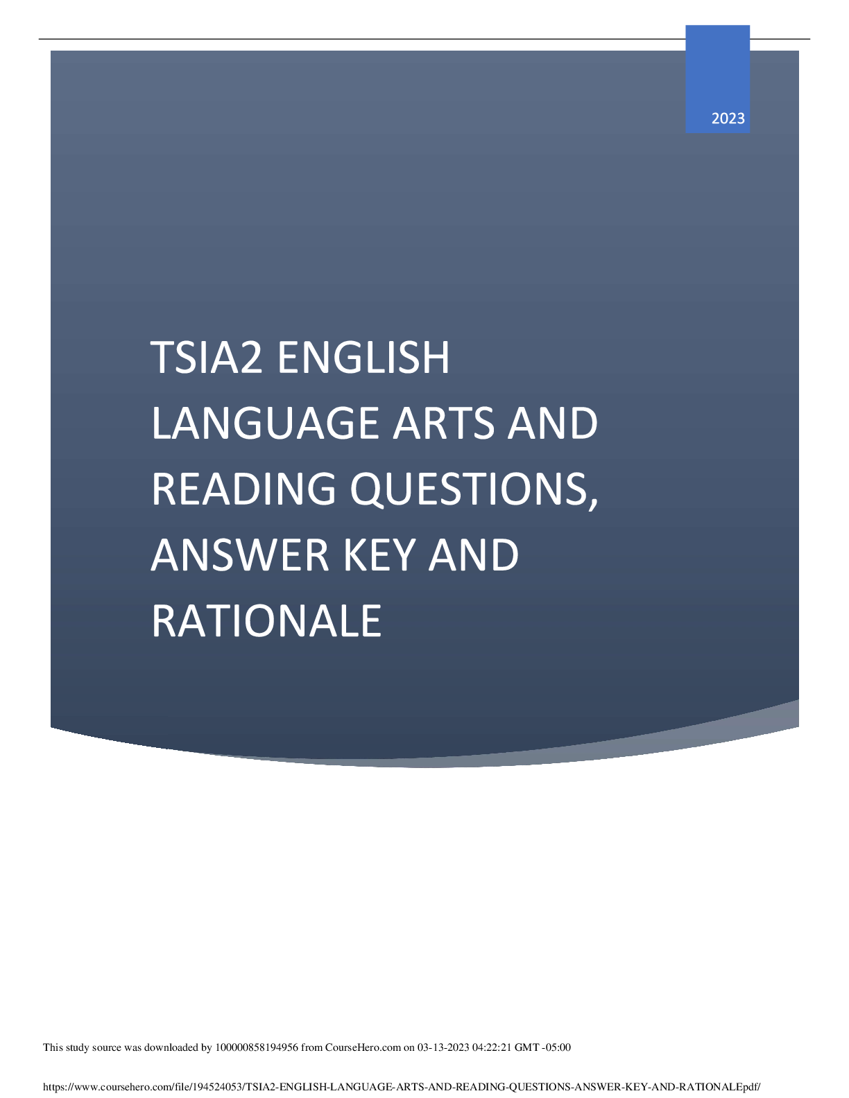 Preview image for TSIA2 ENGLISH LANGUAGE ARTS AND READING QUESTIONS ANSWER KEY AND RATIONALE